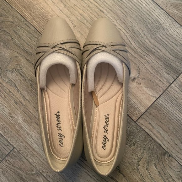 EASY STREET WALLIS WOMEN'S BLOCK‎ HEEL PUMPS/HEELS OATMEAL LINEN 7.5 - Picture 6 of 10